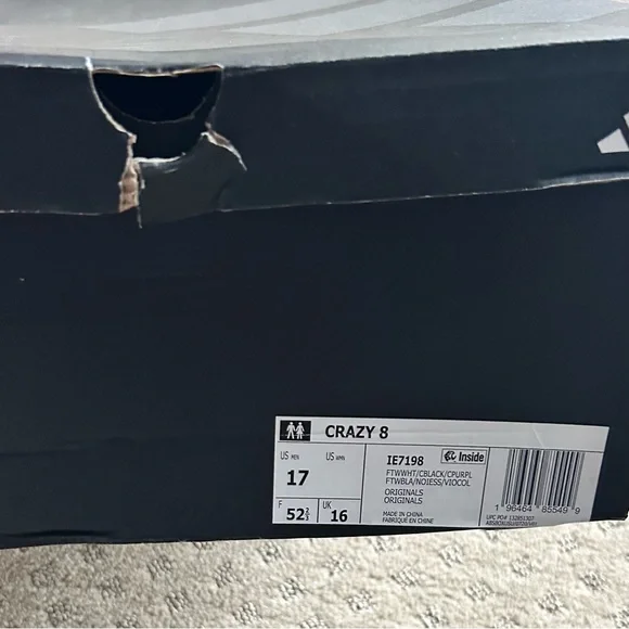 NIB Adidas Originals Men’s Crazy 8 Basketball Sneakers - White/Black Size 17 - Picture 2 of 5